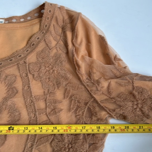 Orange Creek lined lace embroidered scalloped hem boho hippie dress tan/orange - Picture 13 of 16